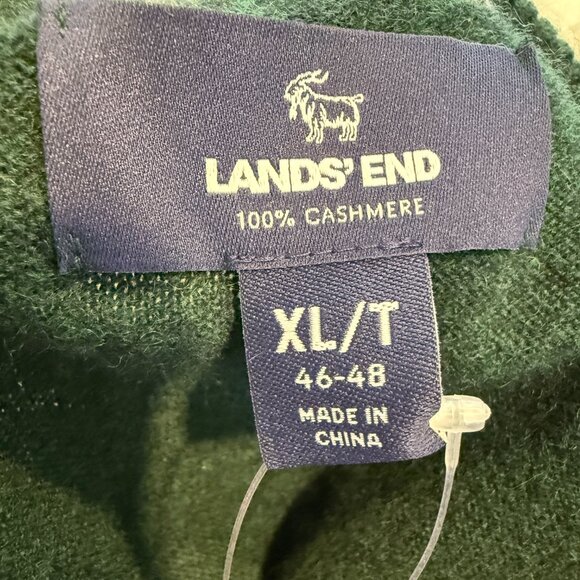 Lands End Cashmere Sweater Forest Green Quarter Zip XL Tall Long Holiday - Picture 6 of 11